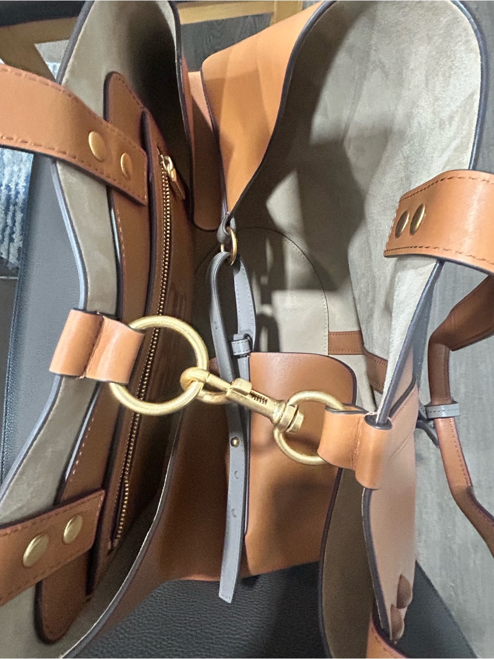 Tory Burch Leather Tote Camel/Cognac with Suede Inner Lining - Picture 5 of 12